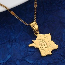 Pendant Necklaces Gold Color France Map Stars And Stripes Necklace Trendy Charm Jewelry