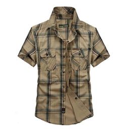 Men's Casual Shirts Fashion Summer Shirt Short Sleeve Plaid Shirts Men Plaid Cotton Shirts Military Luxury Brand Clothing Cardigan Plus Size M-5XL 230504