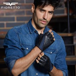 genuine Leather Fingerless Gloves Male Half Finger Driving Moto Gloves Patchwork Serpentine Glove153Y
