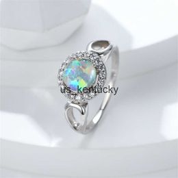 Band Rings Classic Round White Fire Opal Rings For Women Wedding Bands Silver Colour Zircon Promise Engagement Ring Female Valentine Jewellery