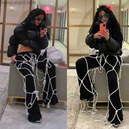 Women's Jeans Fashion Pants Bandage Cross Flare Streetwear Cargo Summer 2023 Clothes For Outfit T230504