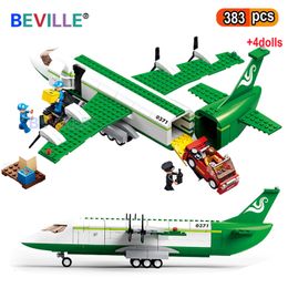 Blocks Sluban 383Pcs City Airport Passenger Plane Cargo Aircraft Building Airbus Aeroplane Aviation Classic Model Sets Toys Kids 230504