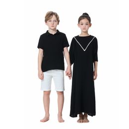 Family Matching Outfits AP Dress Shorts and Muslin Shirt 2023 Summer Kids Cotton Series Boy Top Pants Micro Elastic Fabric 7303 230504