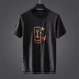 Men's T-Shirts Chinese Style Dark Pattern Plum Blossom Bird Embroidered Summer Short-sleeved T-shirt Loose Black Men's Top 230504