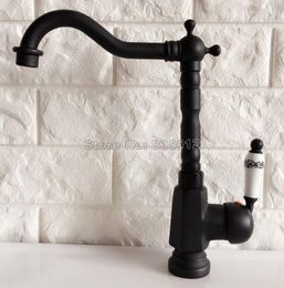 Kitchen Faucets Swivel Spout Black Oil Rubbed Bronze Ceramic Lever Sink Faucet Washbasin Taps Single Hole Deck Mounted Wnf355