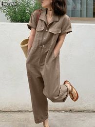 Women's Jumpsuits Rompers Fashion Summer Jumpsuits ZANZEA Short Sleeve Rompers Ladies Holiday Playsuits Pockets Elegant Vacation Overalls Loose 230504