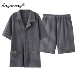 Men's Sleepwear Big Size 4XL Summer Shorts for Young Men Cotton Sleepwear Darkgray Pyjamas Fashion Turn-down Collar Pijamas for Teenager 230503