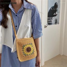 Evening Bags Summer Sunflower Small Messenger Bag Hollow Woven Knitted Shoulder Crossbody For Girls Mini Cotton Cloth Handbag