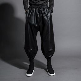 Pants S6XL! Personality style of autumn and winter night club elastic waist baggy pair of baggy pants baggy leather pants
