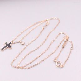 Chains Fine Pure Au 750 18kt Rose Gold Chain Women O Link Enamel Cross Bead 13 8mm Necklace 18inch 2-2.2g