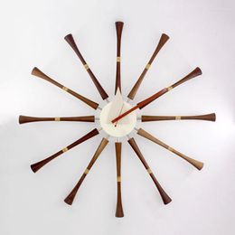 Wall Clocks Clock With Walnut Colour Wood For Living Room Home Decoration Modern Design 3D