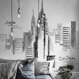 Wallpapers Large Black Modern City Wall Stickers Teenager Room Decoration Aesthetic Building Poster Living Room Bedroom Decor Wallstickers 230505