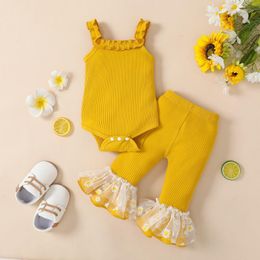 Clothing Sets Adorable Baby Girl Lace-Trimmed Sleeveless Onesie And Daisy Flared Trousers - Elegant Infant Set 0-18 Months