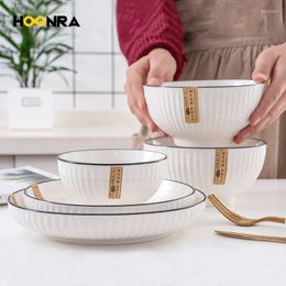 Plates HOONRA Black Line Vertical Pattern Ceramic Tableware Large Soup Bowl Home Ramen Vajilla Cuencos Frutero Vaisselle Cuisine