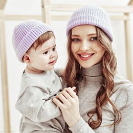 Beanies Beanie/Skull Caps 2Pcs/Set Mom Baby Winter Warm Crochet Knit Hats Mommy And Matching Hat Children Boys Girls Head Wraps