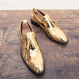 Dress Shoes Spring and autumn men shoes gold Bright skin male comfortable oxford shoes luxury brogues mens Business Moccasin shoes 230504