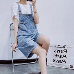 Women's Jeans Denim Summer Straight Short Jumpsuits Women Rompers Casual Pockets Knee Length Pants Thin Office Lady Leisure Jumpsuit M L