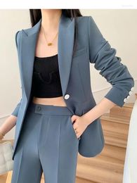 Women's Two Piece Pants Korean Fashion Vintage Women Blazer Pantsuit Office Formal Buttons Suit Straight Trousers Outfits Female 2 Pieces