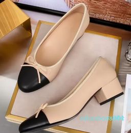 Woman dress shoes Tweed leather Two Color Stitching Mid Heel Bow Work Shoe Fashion Party Women Shoes Pumps LJ201112