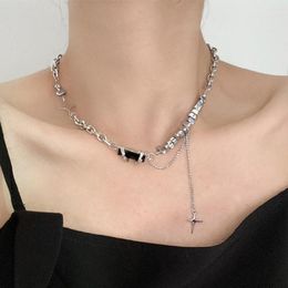 Chains Punk Black Crystal Cross Pendant Necklace For Women Men 2023 Trendy Stainless Steel Chain Goth Emo Grunge Jewellery Gift