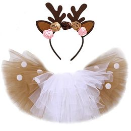 Skirts Christmas Deer Tutu Skirt for Girls Kids Reindeer Costume Toddler Baby Girl Deer Skirt Halloween Children Outfits for Birthday 230505