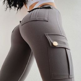 Women's Leggings Fitness Women Leggings Withe Pocket Solid High Waist Push Up Polyester Workout Leggings Cargo Pants Casual Hip Pop Pants 230505