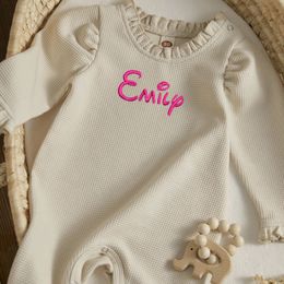 Family Matching Outfits Personalized Embroidered Toddler born Infant Baby Girl Romper Custom Soft Clothing Ruffle Jumpsuit Fall Spring Playsuit 230505