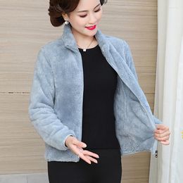 Women's Fur Short Winter Wool Fleece Jacket Women Chic Cardigan Sweater Thermal Windproof Autumn 2023 Overcoat Lady Stand Collar Warmer Coat