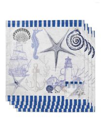 Table Napkin 4pcs Marine Life Lighthouse Blue Square 50cm Party Wedding Decoration Cloth Kitchen Dinner Serving Napkins