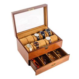 Watch Boxes & Cases Nordic Vintage Wooden Storage Organiser Box Luxury Double Layer Bracelet Ring Display LockWatch