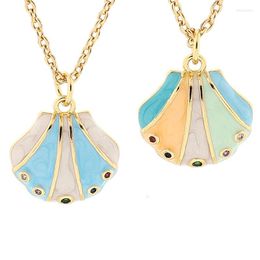 Pendant Necklaces Boho Enamel Ccallop Shells Shape High Quality Copper Gold Plated Choker For Women Summer Beach Party Jewelry