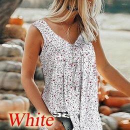 Women's Blouses Casual Floral Print Blouse Sleeveless Shirt V-neck Women's Bohemian Blusas Tops And Female Clothing