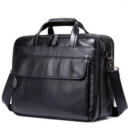 Briefcases Natural Cowskin Men's Briefcase Genuine Leather Business 15 Inch Laptop Computer File Bag Shoulder Messenger Bags