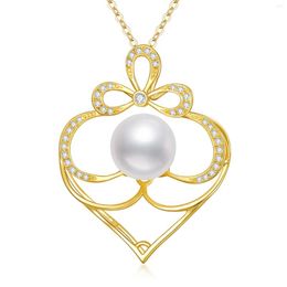 Chains YFN 14K Gold Pearl Necklace For Women Yellow 9mm Pendant Pearls Jewellery Gifts Birthday Mothers Day