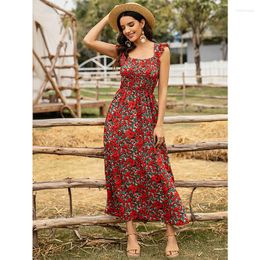 Casual Dresses Women Summer Dress Floral Print Maxi Bohemian Hippie Sleeveless Long Women&#39;s Clothing 2023 High Waist