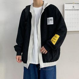 Men's Jackets Japan Style Hooded Jacket Men 2023 Autumn Warm Corduroy For Loose Black With A Zipper Denim