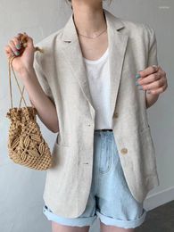 Women's Suits 2023 Women's Blazer Cotton Linen Short-sleeved Coat Loose Casual Solid Colour Top Blazers For Women Elegant Stylish