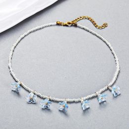 Choker Bohemian Flower Rice Beads Chain Necklace Women Fashion Exquisite Petals Pendant Party Necklaces Collares Jewellery