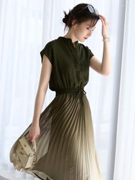 Casual Dresses 2023 Summer Ladies Pleated Skirt French Fashion High Waist Long Dress Temperament Simple Office Wear