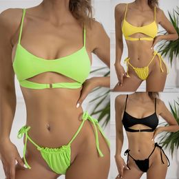 Fashion Swimsuit Set Sexy Split Ladies Swimsuit Thong Biquinis Summer Beach Wear Swimming Sexy Biquinis Solid Swimsuit