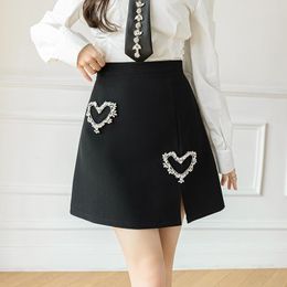 Skirts Summer Women Black Sexy Skirt With Diamond Decoration High Waist A Line Female College Style Sweet Girl Short Jupe P422