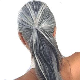 Natural and Grey real hair ponytail salted and pepper Clip in big afro human hair extension natural grey pony tail hair piece 120g