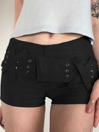 Women's Shorts y2k Black Cargo Shorts Punk Gothic Low Waisted Bandage Strecthy Pants Women Streetwear Aesthetic Fashion Shorts Korean Z0505