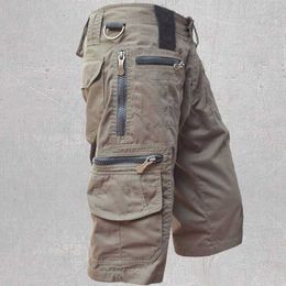 Men's Shorts Summer Men's Capris Loose Fitting Straight Tube Cargo Shorts Pure Cotton Male Work Shorts Outdoor Multi-pocket Short Pants P230505