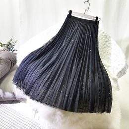 Skirts Net Yarn Polka Dot Skirt Autumn 2023 Style Pleated Female A-line Mid-length High Waist