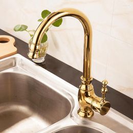 Kitchen Faucets Gold Brass & Cold Copper Sink Mixer Taps Rotating Single Handle Deck Mounted Vegetable Washing