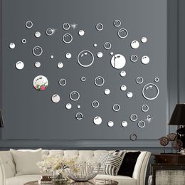 Wallpapers 58pcs Bubbles 3D Mirror Wall Sticker Mural DIY Decal Bathroom TV Background Art Ornaments Self-adhesive Acrylic wall decoration 230505