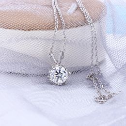 Chains S925 Silver Moissanite Diamond Necklaces 1ct Round Cut Solitaire Pendant Necklace For Women Men Promise Gift Jewellery