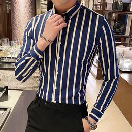 Men's Casual Shirts Men Clothing 2023 Autumn Business Vertical Striped Formal Long-sleeved Shirt Overalls Camisas Para Hombre