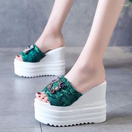 Slippers 12CM Ultra High Woman Sandals Platform Wedges Heels Creepers Causal Comfort Women Slides Flip Flops